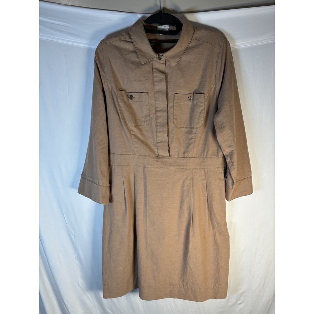 J. Crew Women's Size 12 Long-Sleeve Cotton Wool Utility Chino Shirt Dress Brown